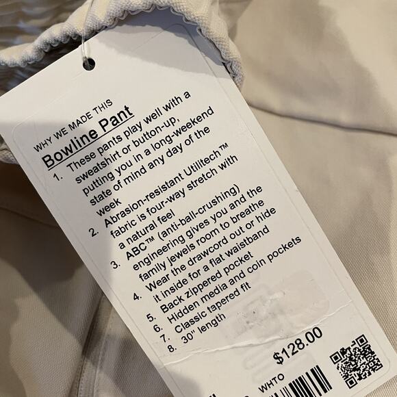 Lululemon Men Size XL Bowline Pant 30" Utilitech WHTO White Opal/ Beige NWT $128 - Picture 6 of 7